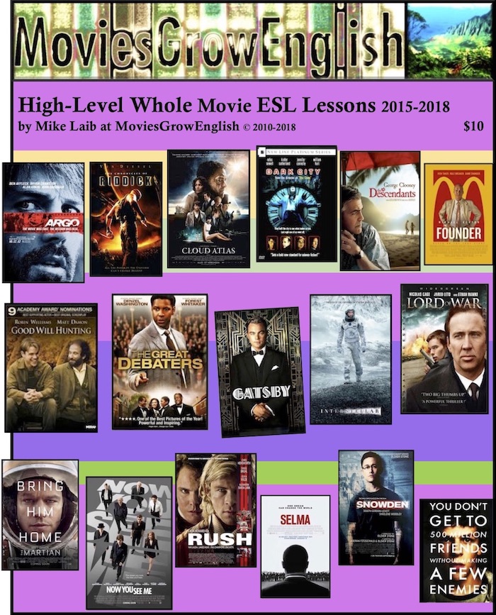 Book cover for High Level ESL lesson textbook with more than 100 pages at MoviesGrowEnglish